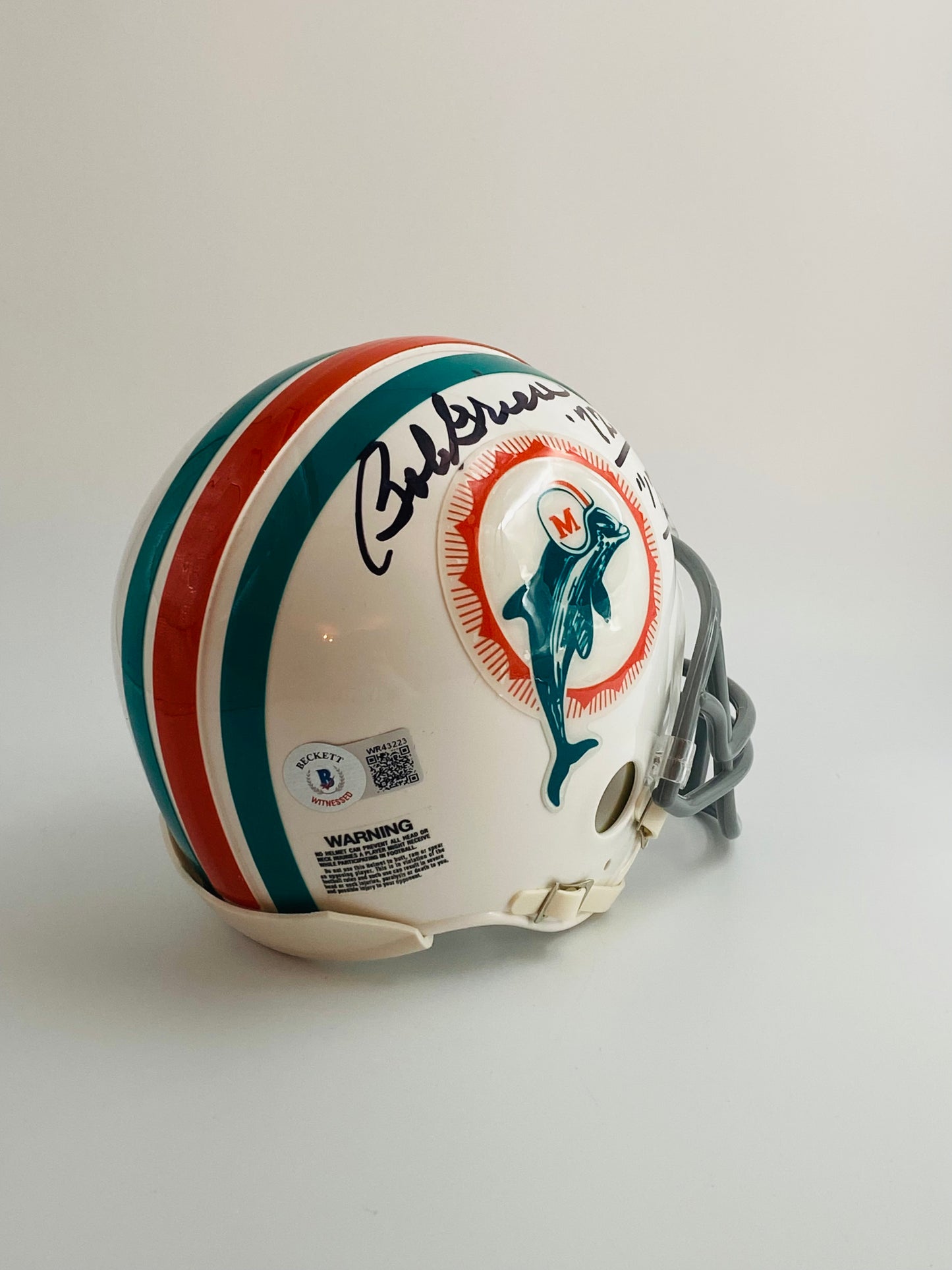 Bob Griese Signed Dolphins Mini Helmet Inscribed "17-0" & "'72" (Beckett)