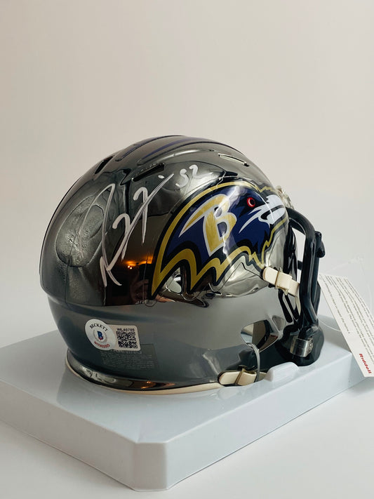 Ray Lewis Signed Ravens Chrome Speed Mini Helmet (Beckett)