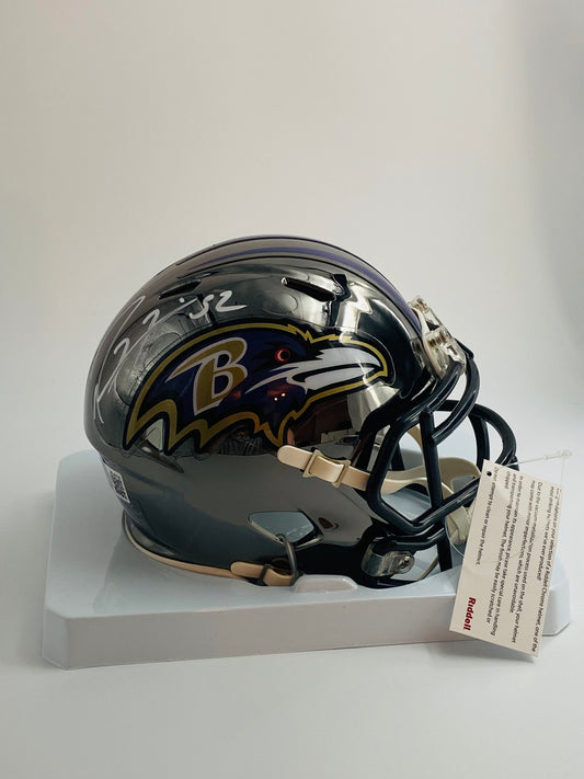 Ray Lewis Signed Ravens Chrome Speed Mini Helmet (Beckett)