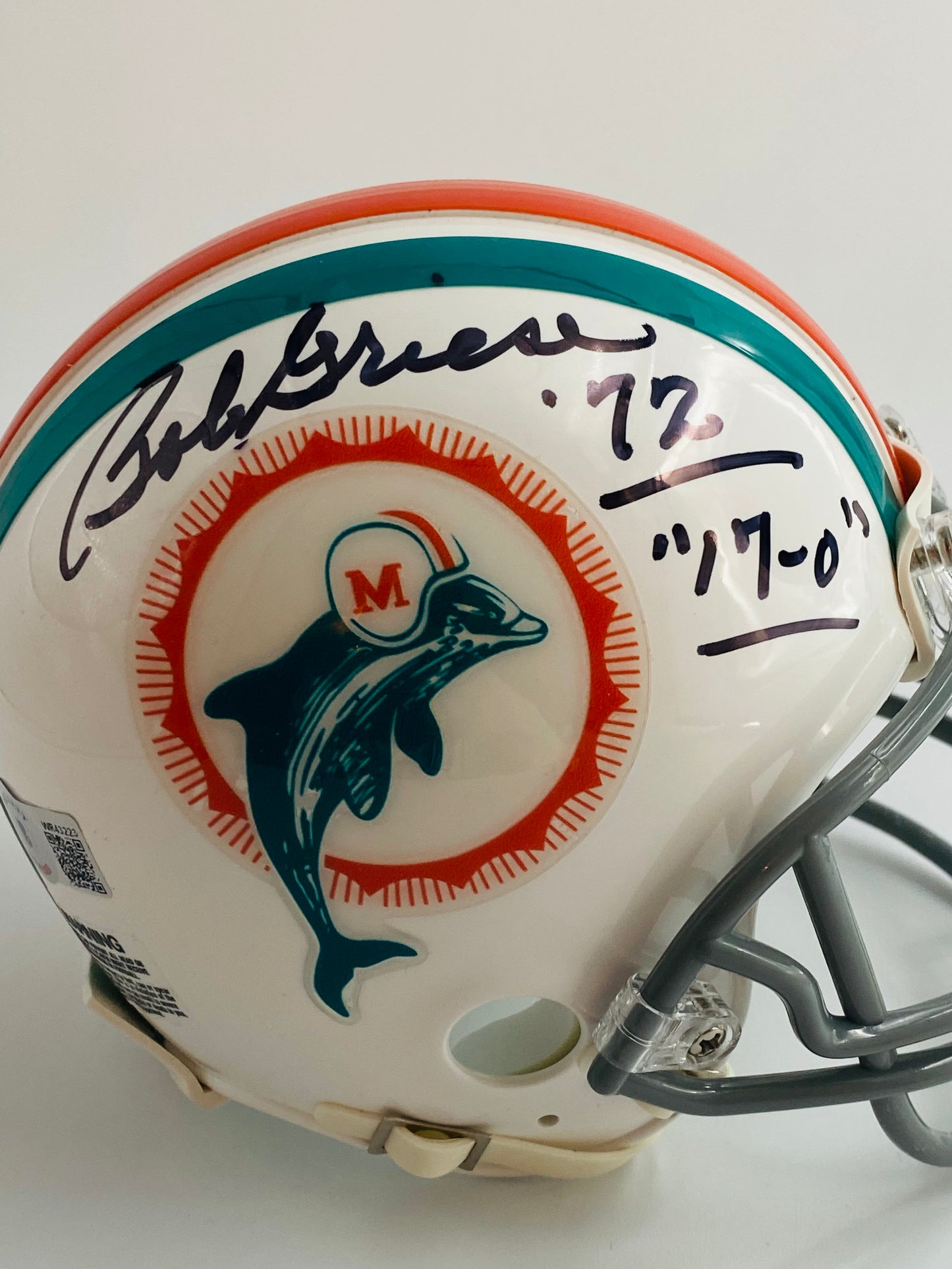 Bob Griese Signed Dolphins Mini Helmet Inscribed "17-0" & "'72" (Beckett)